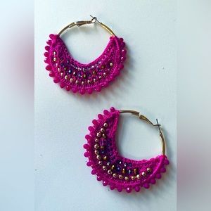 Lilly Pulitzer Fuschia Beaded Hoop Earrings! NEW